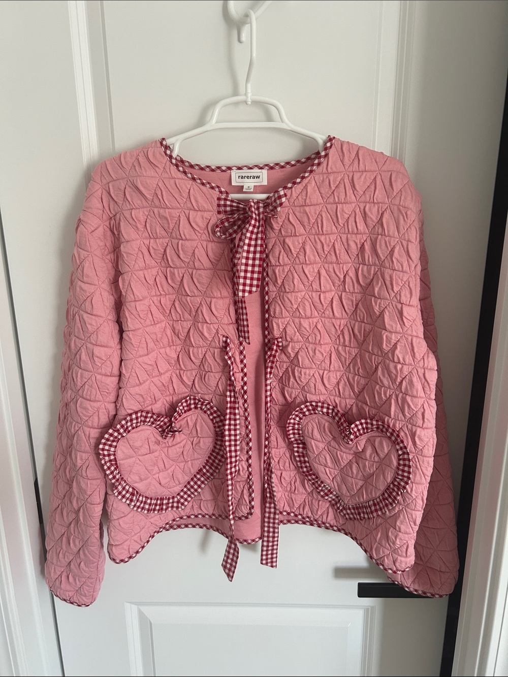 rareraw Pink Quilted Top with Red Gingham Bow Detail